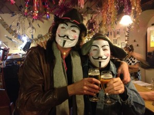 Two anonymous revelers on Fasching, 2013, in Gasthaus Fink, Innsbruck -- no, I can't tell a lie: one is Fritz and I am the other
